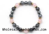 CGB8491 8mm rose quartz, snowflake obsidian & hematite energy bracelet