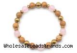 CGB8493 8mm rose quartz, wooden jasper & hematite energy bracelet