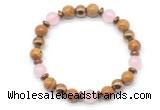 CGB8494 8mm rose quartz, wooden jasper & hematite energy bracelet