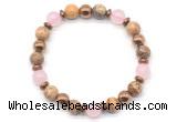 CGB8500 8mm rose quartz, picture jasper & hematite energy bracelet