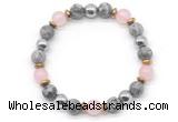 CGB8501 8mm rose quartz, grey picture jasper & hematite energy bracelet