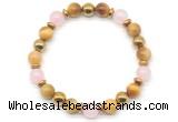 CGB8503 8mm rose quartz, golden tiger eye & hematite energy bracelet