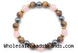 CGB8504 8mm rose quartz, yellow tiger eye & hematite energy bracelet