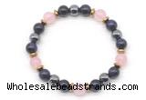 CGB8511 8mm rose quartz, purple tiger eye & hematite energy bracelet