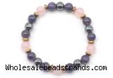 CGB8517 8mm rose quartz, amethyst & hematite energy bracelet