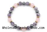 CGB8518 8mm rose quartz, dogtooth amethyst & hematite energy bracelet