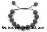 CGB8565 12mm round black lava adjustable macrame bracelets