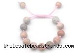 CGB8576 12mm round pink zebra jasper adjustable macrame bracelets