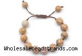 CGB8577 12mm round picture jasper adjustable macrame bracelets