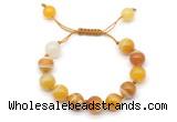 CGB8592 12mm round yellow banded agate adjustable macrame bracelets