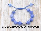 CGB8595 12mm round blue banded agate adjustable macrame bracelets