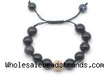 CGB8598 12mm round black banded agate adjustable macrame bracelets