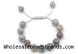 CGB8606 12mm round silver needle agate adjustable macrame bracelets