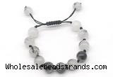 CGB8622 12mm round black rutilated quartz adjustable macrame bracelets