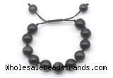 CGB8639 12mm round black obsidian adjustable macrame bracelets