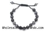 CGB8667 8mm,10mm round snowflake obsidian adjustable macrame bracelets