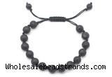 CGB8668 8mm,10mm round black lava adjustable macrame bracelets