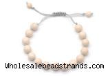 CGB8673 8mm,10mm round white fossil jasper adjustable macrame bracelets