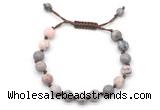 CGB8676 8mm,10mm round pink zebra jasper adjustable macrame bracelets