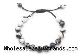 CGB8685 8mm,10mm round black & white jasper adjustable macrame bracelets