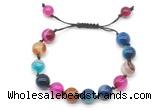 CGB8714 8mm,10mm round colorful banded agate adjustable macrame bracelets