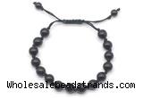 CGB8736 8mm,10mm round black obsidian adjustable macrame bracelets