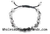 CGB8747 8mm,10mm round black rutilated quartz adjustable macrame bracelets