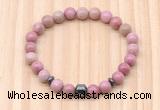 CGB8866 8mm, 10mm pink wooden jasper, drum & rondelle hematite beaded bracelets