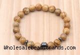 CGB8870 8mm, 10mm picture jasper, drum & rondelle hematite beaded bracelets