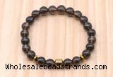 CGB8883 8mm, 10mm smoky quartz, drum & rondelle hematite beaded bracelets