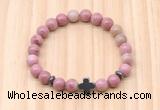 CGB8926 8mm, 10mm pink wooden jasper, cross & rondelle hematite beaded bracelets