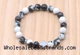 CGB8934 8mm, 10mm black & white jasper, cross & rondelle hematite beaded bracelets