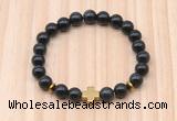 CGB8942 8mm, 10mm black obsidian, cross & rondelle hematite beaded bracelets