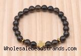 CGB8943 8mm, 10mm smoky quartz, cross & rondelle hematite beaded bracelets