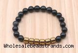 CGB9002 8mm, 10mm black obsidian & drum hematite beaded bracelets