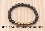 CGB9003 8mm, 10mm smoky quartz & drum hematite beaded bracelets