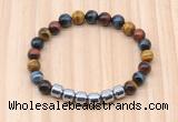 CGB9008 8mm, 10mm colorful tiger eye & drum hematite beaded bracelets