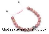 CGB9026 8mm, 10mm pink wooden jasper & drum hematite adjustable bracelets