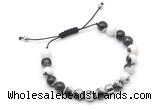 CGB9034 8mm, 10mm black & white jasper & drum hematite adjustable bracelets