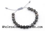 CGB9038 8mm, 10mm grey opal & drum hematite adjustable bracelets