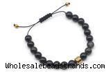 CGB9042 8mm, 10mm black obsidian & drum hematite adjustable bracelets