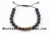 CGB9082 8mm, 10mm black obsidian & drum hematite adjustable bracelets