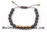 CGB9083 8mm, 10mm smoky quartz & drum hematite adjustable bracelets