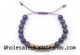 CGB9084 8mm, 10mm amethyst & drum hematite adjustable bracelets