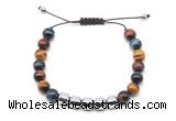 CGB9088 8mm, 10mm colorful tiger eye & drum hematite adjustable bracelets