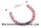 CGB9106 8mm, 10mm pink wooden jasper & rondelle hematite adjustable bracelets