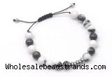 CGB9114 8mm, 10mm black & white jasper & rondelle hematite adjustable bracelets