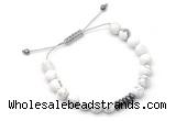 CGB9129 8mm, 10mm white howlite & rondelle hematite adjustable bracelets