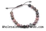 CGB9156 8mm, 10mm rhodonite & cross hematite adjustable bracelets