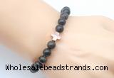 CGB9362 8mm, 10mm coffee wooden jasper & cross hematite power beads bracelets